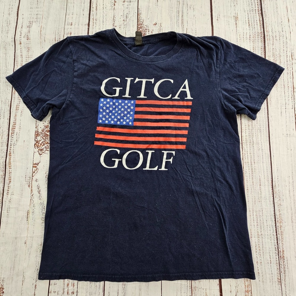 Gitca Golf USA Flag Blue Short Sleeve Cotton T-Shirt Men's L